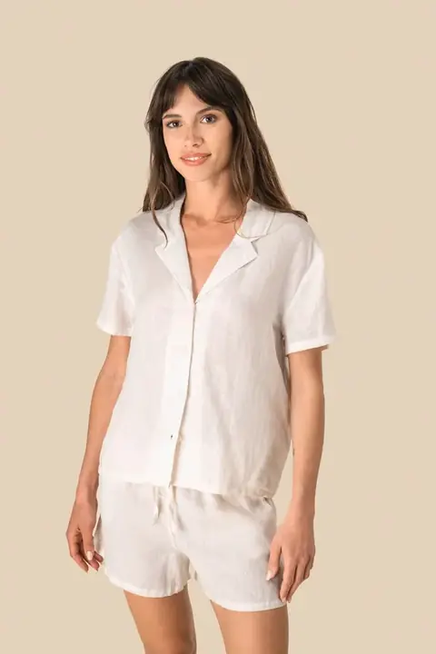 Spasso SP523 · Camisa de lino cuello bowling Mujer